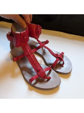 Balenciaga Red Brogue Leather Flat Thong Sandals Size 36 in VGUC